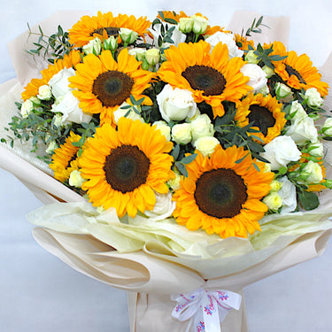 Sunflower & White Rose Bouquet